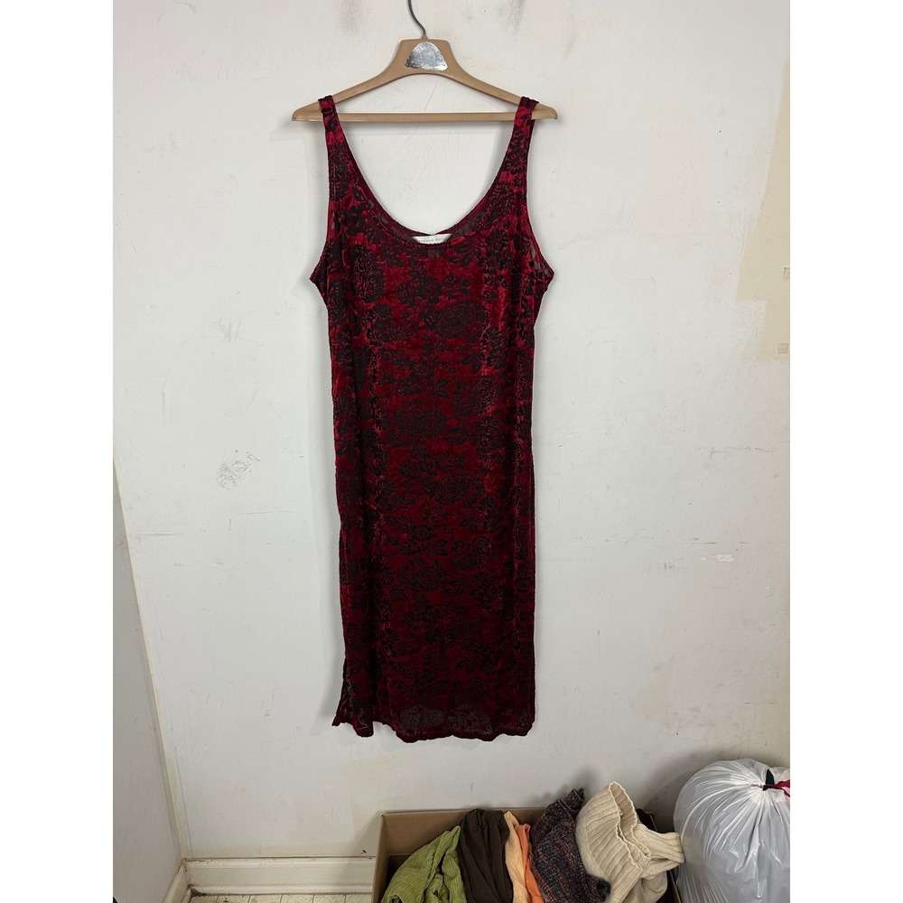 Avenue Body Red Black Floral Burnout Velvet Midi Dress Sleeveless Womens 18/20